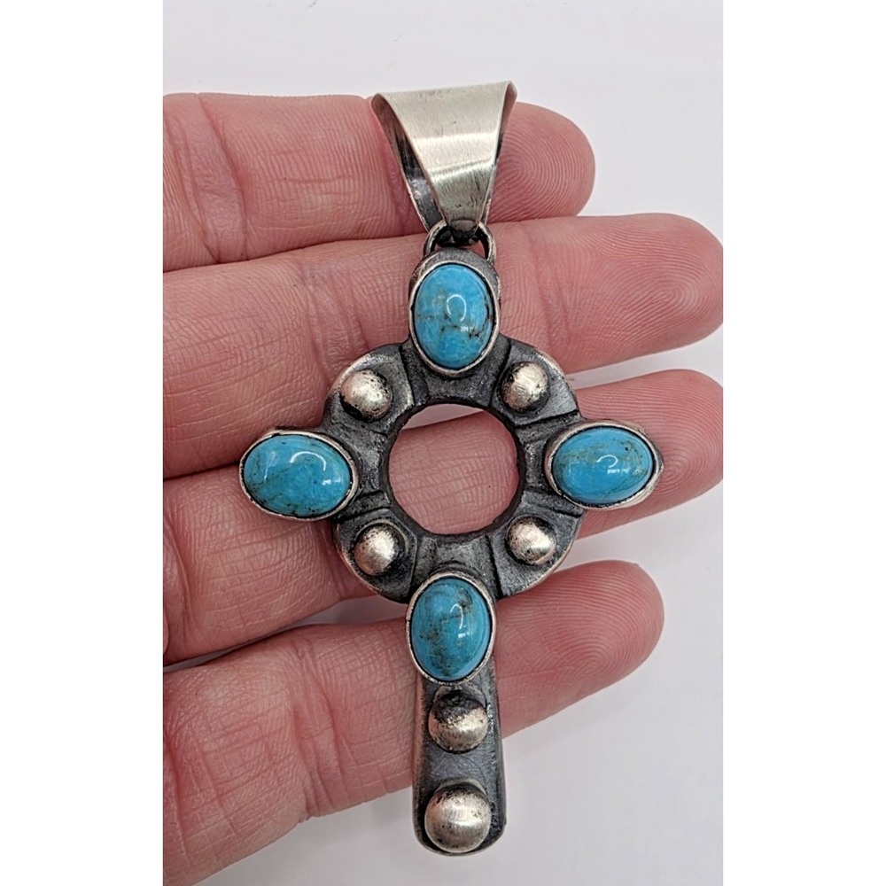 Chimney Butte Sterling Silver 925 Turquoise Cross‎ Pendent 29 g Handmade NWOT